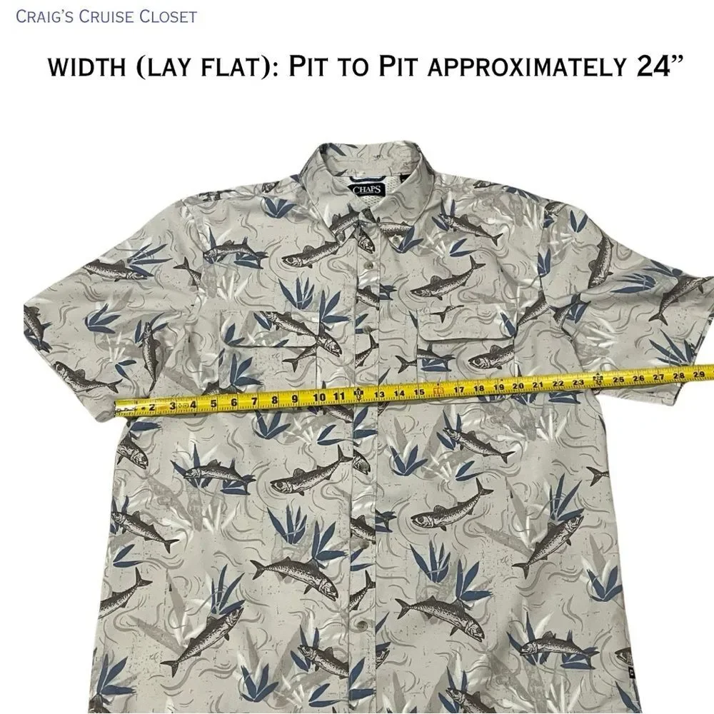 Chaps Blue and Gray Fish Pattern Casual Button Down Shirt, Size XL - Picture 6 of 9